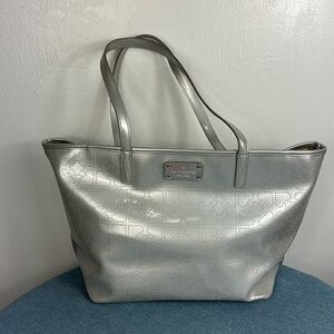 Kate Spade Small Harmony Metallic Tote Bag With Silver Hearts